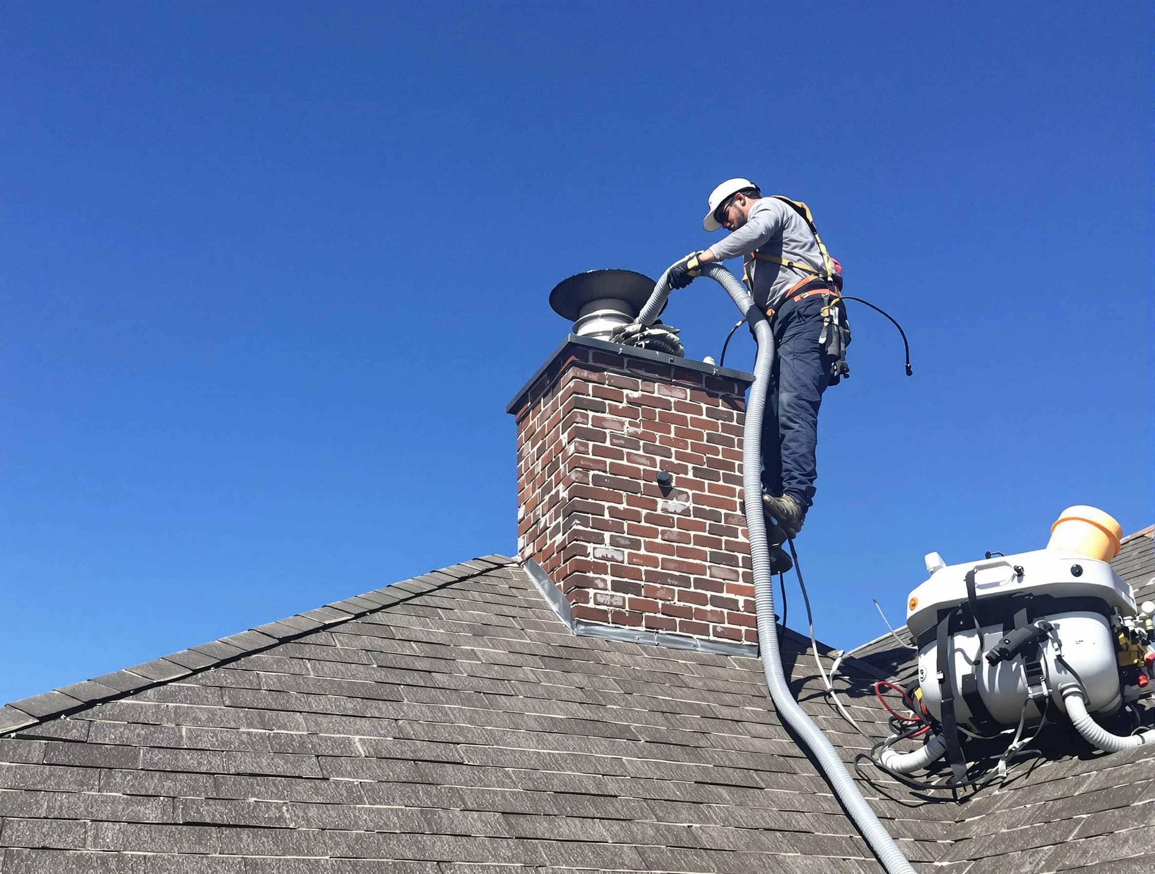 Dedicated Wyndham Chimney Sweep team member cleaning a chimney in Wyndham, VA