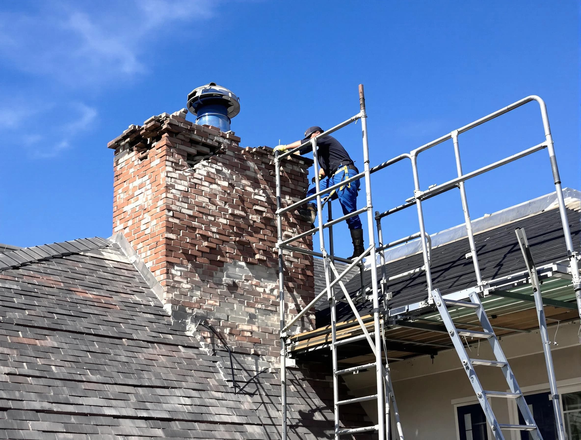 Rebuilding a chimney structure by Wyndham Chimney Sweep in Wyndham, VA