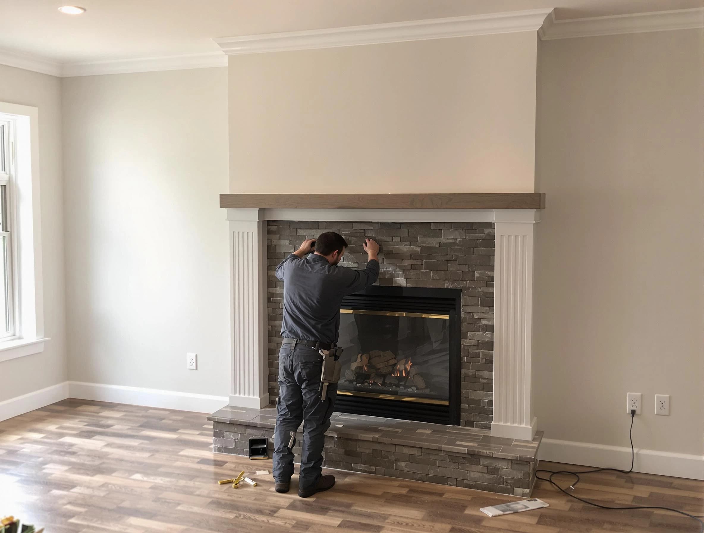 Wyndham Chimney Sweep finishing a custom fireplace install in Wyndham, VA