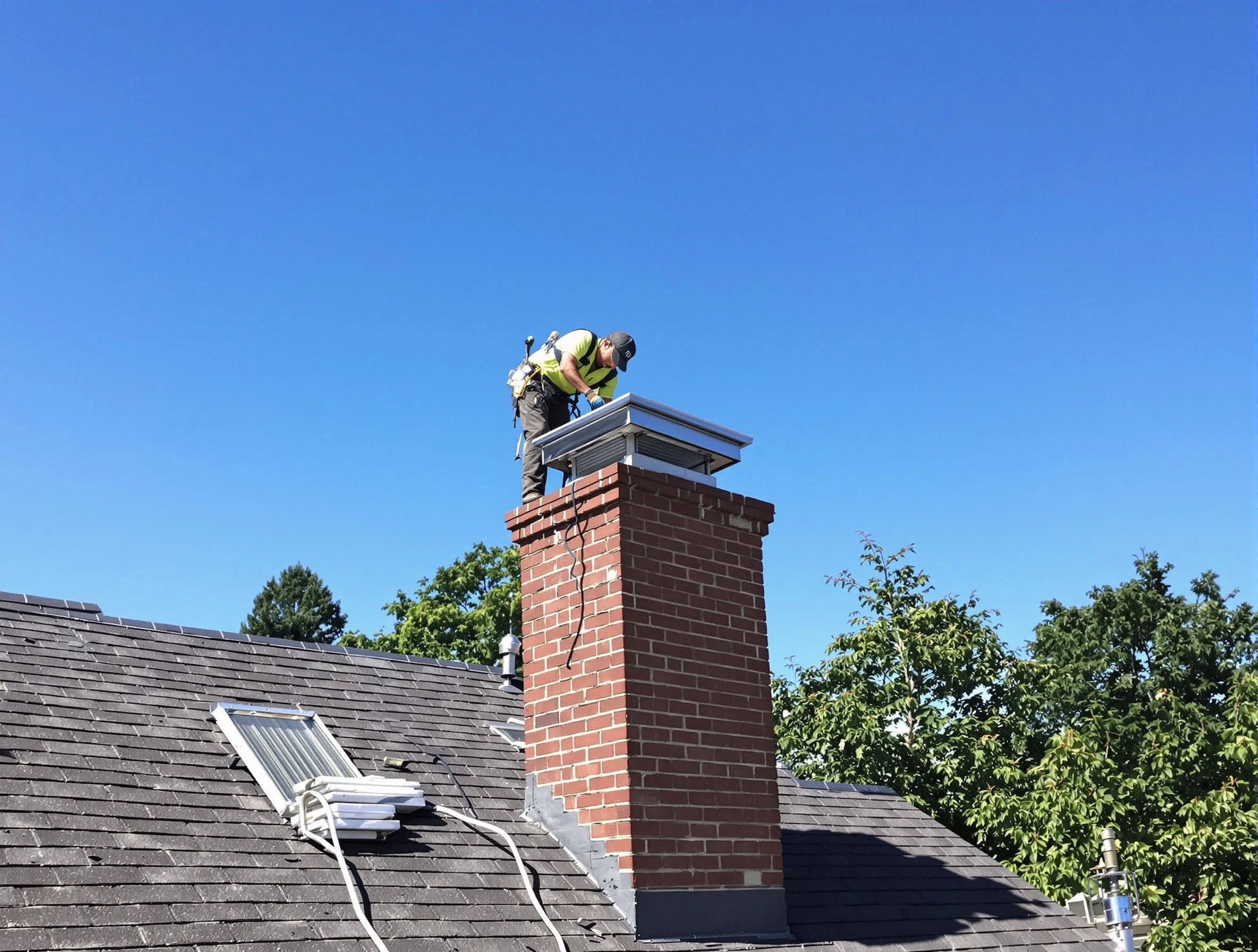 Wyndham Chimney Sweep technician measuring a chimney cap in Wyndham, VA