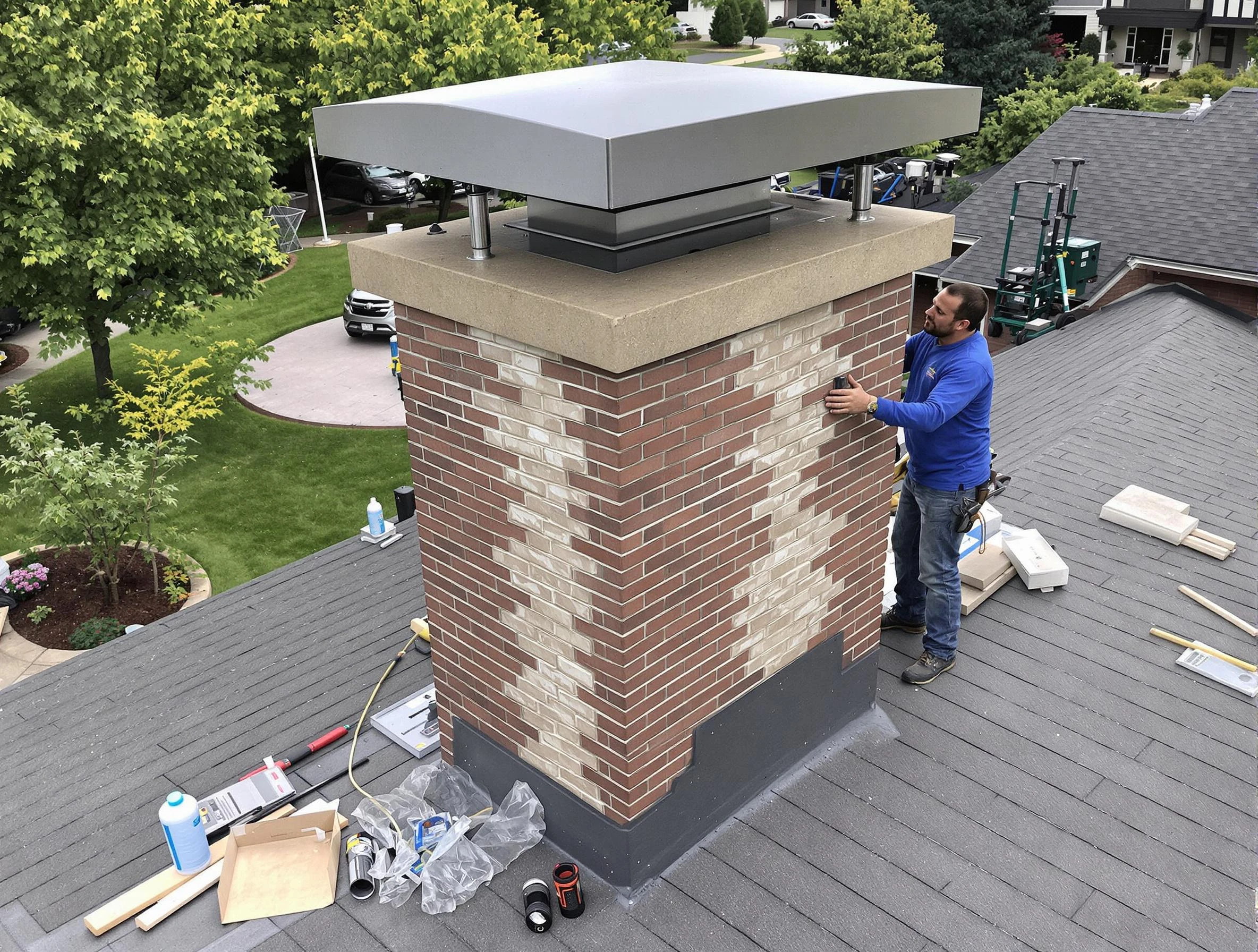 Wyndham Chimney Sweep team working on a custom chimney remodel in Wyndham, VA